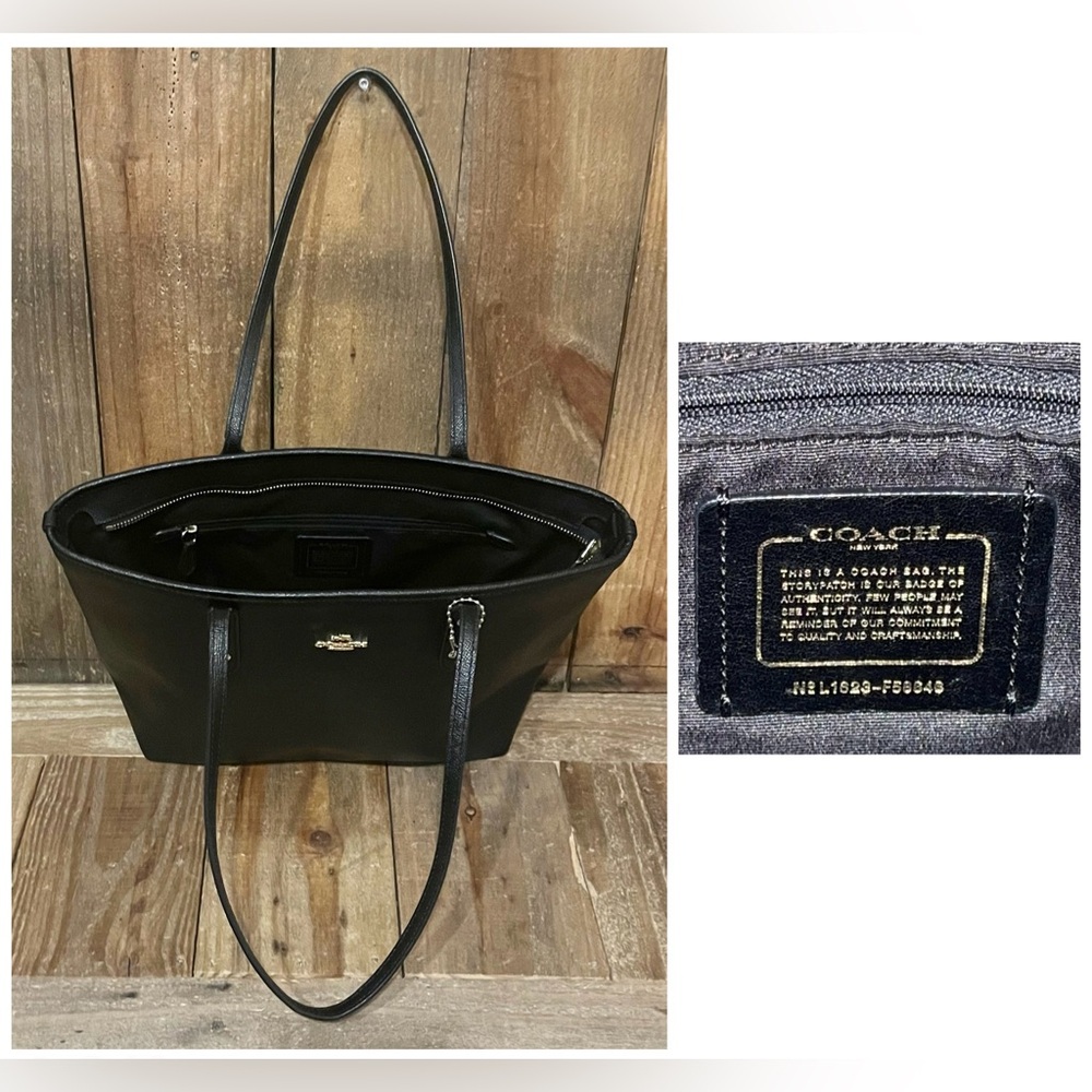 Coach. 3 Piece Set: City Zip Leather Tote with Free Logo Silk Scarf & Dust Bag. - Picture 4 of 16
